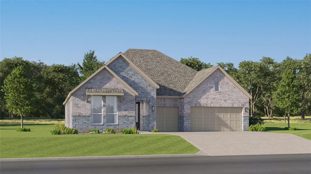 Front exterior of a new home in Lively Ranch, Georgetown, TX, highlighting curb appeal (Image 19). Front exterior of a new home in Lively Ranch, Georgetown, TX, highlighting curb appeal (Image 19).