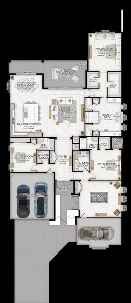 2D floor plan layout for the Caroline Grande by GL Homes in Valencia Del Mar (55+), Boynton Beach, FL (Image 5).