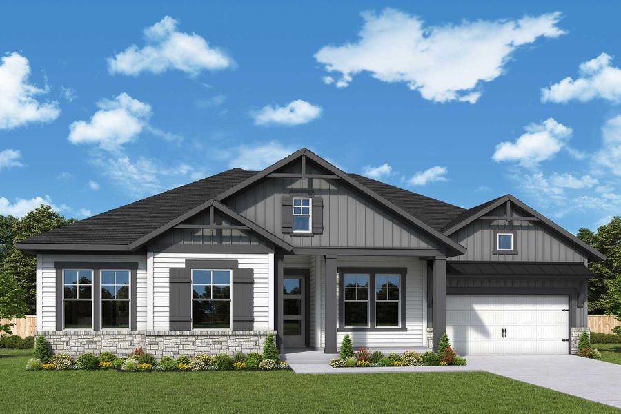 Representative exterior photo of a completed home built from the The Anglewood by David Weekley Homes in Old Mill Preserve, Dallas, GA (Image 2).