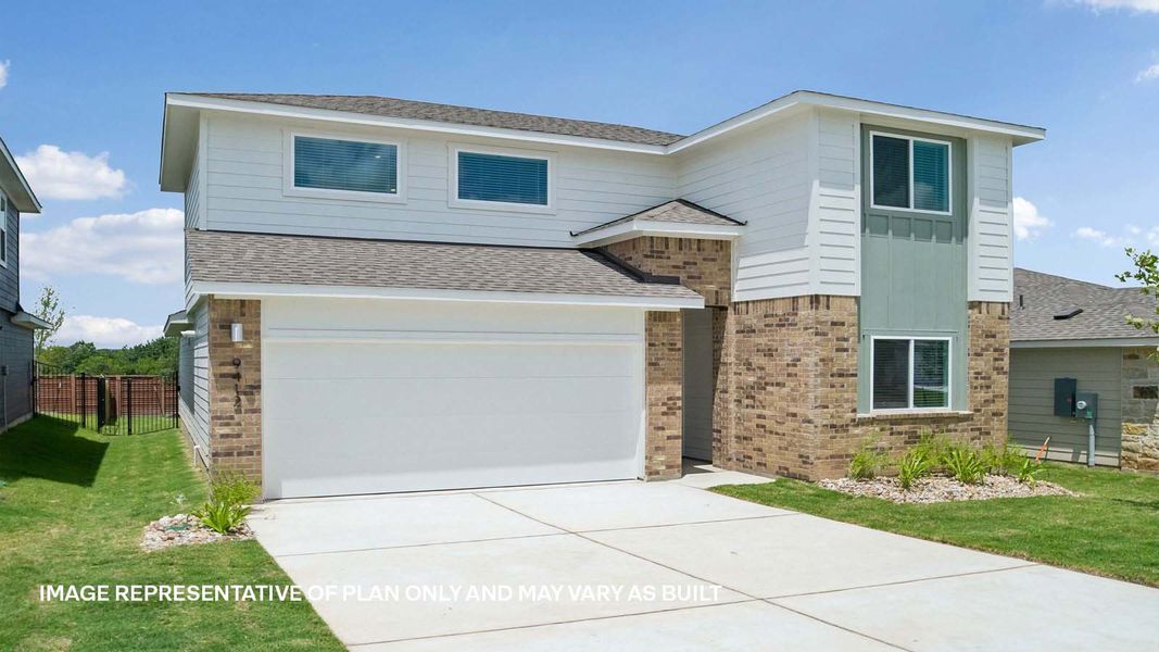 Representative exterior photo of a completed home built from the The Mitchell by D.R. Horton in Trails at Wildhorse, Austin, TX (Image 20).