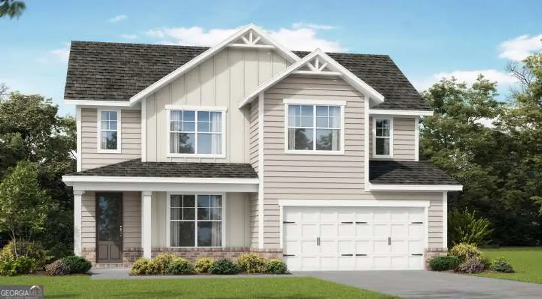 Front exterior of a new home in Killian Manor at The Adares, Adairsville, GA, highlighting curb appeal (Image 1). Front exterior of a new home in Killian Manor at The Adares, Adairsville, GA, highlighting curb appeal (Image 1).