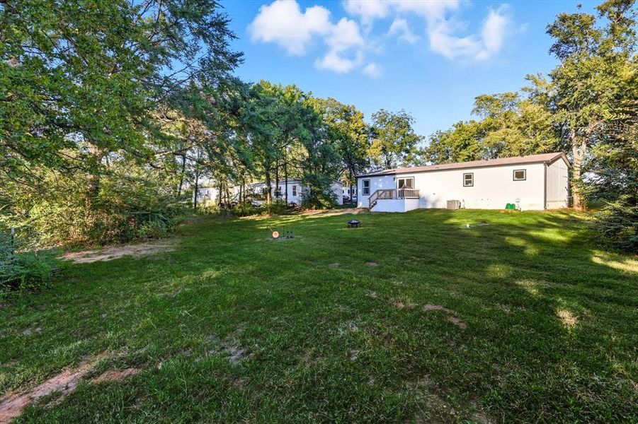 View of green lawn featuring view of scattered trees View of green lawn featuring view of scattered trees