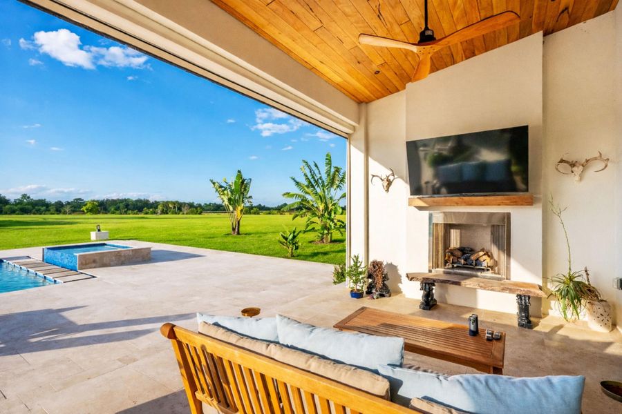 Modern patio with pool and spa
