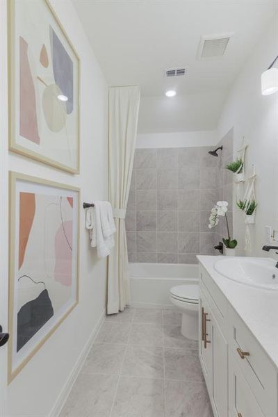 Friends and family will feel right at home in either of the beautifully finished guest baths. Friends and family will feel right at home in either of the beautifully finished guest baths.