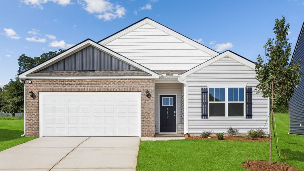 Front exterior of a new home in Benjamin's Grove, Woodruff, SC, highlighting curb appeal (Image 1). Front exterior of a new home in Benjamin's Grove, Woodruff, SC, highlighting curb appeal (Image 1).