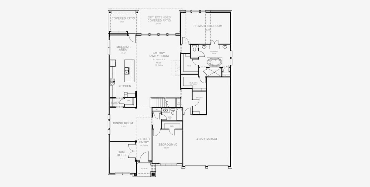 2D floor plan layout for the 3546W by Perry Homes in Lakes of Cane Island, Katy, TX (Image 4).