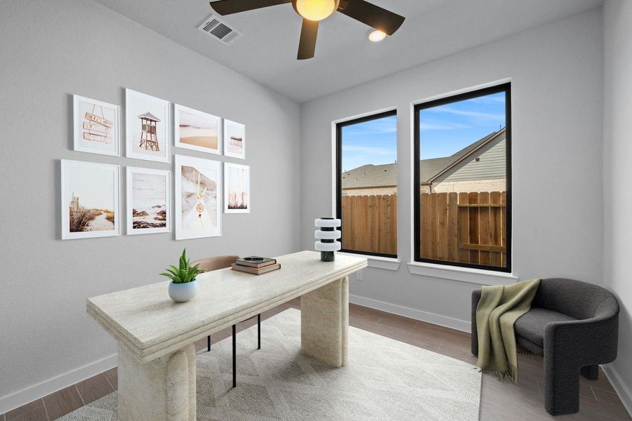 This home office provides much needed privacy. This home office provides much needed privacy.