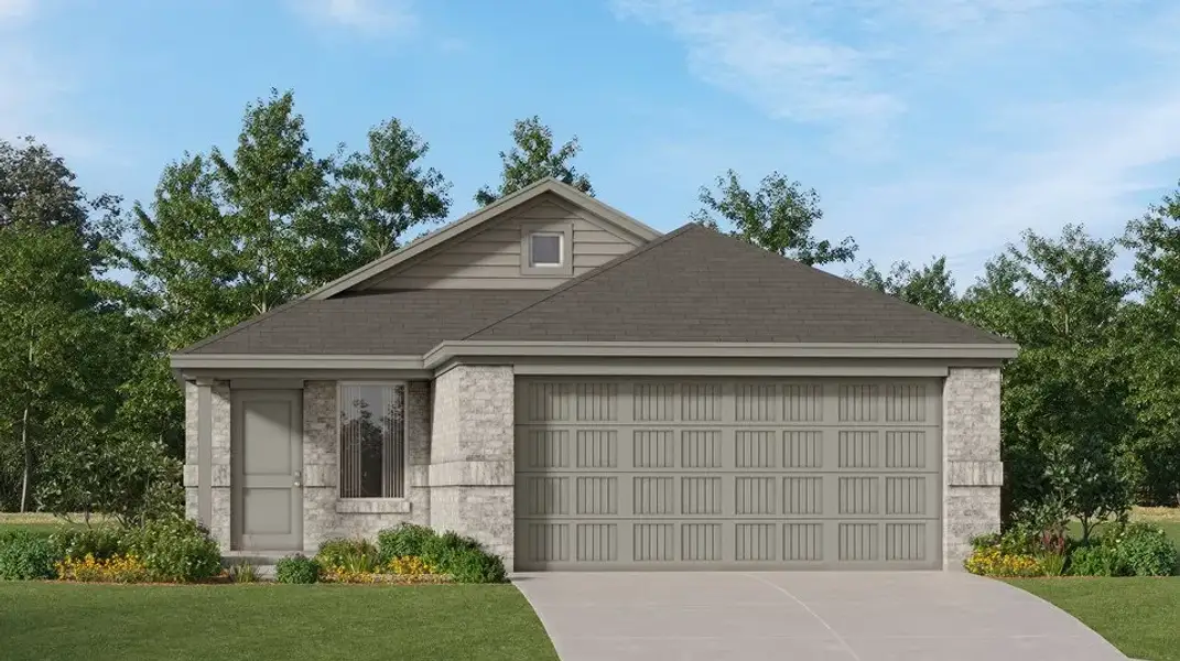 Front exterior of a new home in Randolph Crossing, Converse, TX, highlighting curb appeal (Image 1). Front exterior of a new home in Randolph Crossing, Converse, TX, highlighting curb appeal (Image 1).