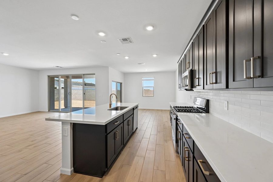 Great room, kitchen and dining