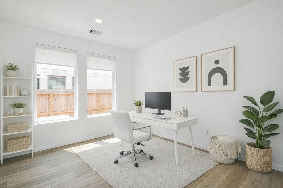 Private office with lots of natural light, remote control shades and glass French doors *virtually staged*