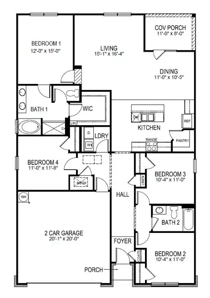 2D floor plan layout for the CALI by D.R. Horton in Lost Creek, Dallas, GA (Image 5).