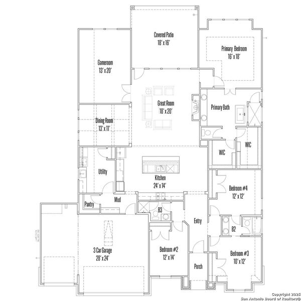2D floor plan layout of this home in Kinder Ranch 70's, San Antonio, TX (Image 3).