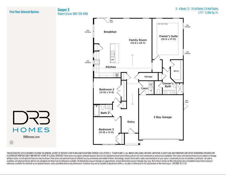 2D floor plan layout for the Cooper 3 by DRB Homes in Robert's Farm, Greenville, SC (Image 3).
