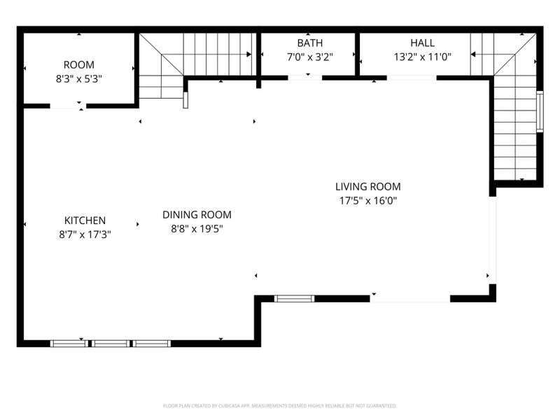 Second-floor plan featuring the open-concept kitchen, dining room, living room, and powder bath.