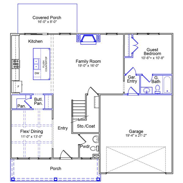 2D floor plan layout of this home in Indigo at Abbey Preserve, Wilmington, NC (Image 2).