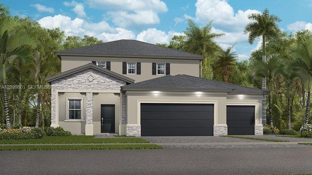 Front exterior of a new home in Heron Pointe, Miami, FL, highlighting curb appeal (Image 1). Front exterior of a new home in Heron Pointe, Miami, FL, highlighting curb appeal (Image 1).