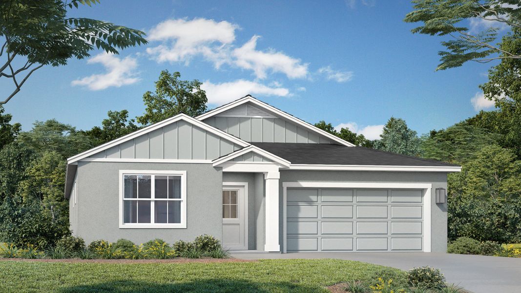 Representative exterior photo of a completed home built from the Baker by DRB Homes in Hamilton Bluff, Haines City, FL (Image 2). Representative exterior photo of a completed home built from the Baker by DRB Homes in Hamilton Bluff, Haines City, FL (Image 2).