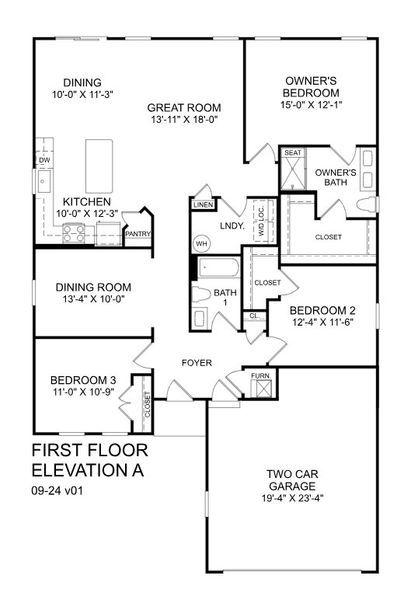 2D floor plan layout for the Dominica Spring by Ryan Homes in Waverly Springs, Woodruff, SC (Image 2).