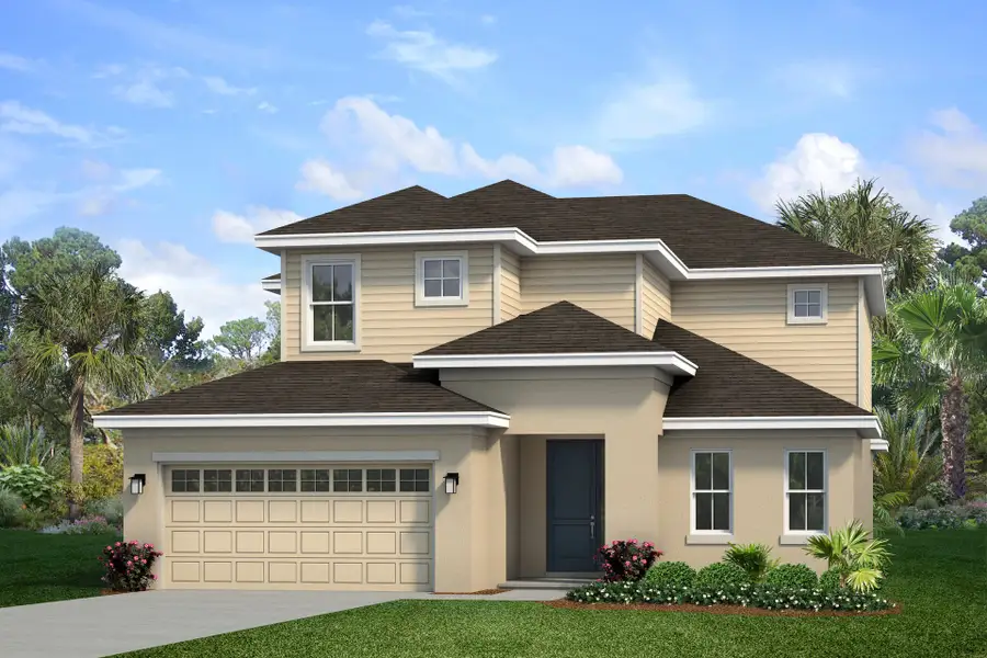 Representative exterior photo of a completed home built from the Ashford by Park Square Residential in Marisol Pointe at MiraBay, Apollo Beach, FL (Image 1). Representative exterior photo of a completed home built from the Ashford by Park Square Residential in Marisol Pointe at MiraBay, Apollo Beach, FL (Image 1).