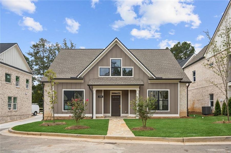 Front exterior of a new home in , Roswell, GA, highlighting curb appeal (Image 1). Front exterior of a new home in , Roswell, GA, highlighting curb appeal (Image 1).
