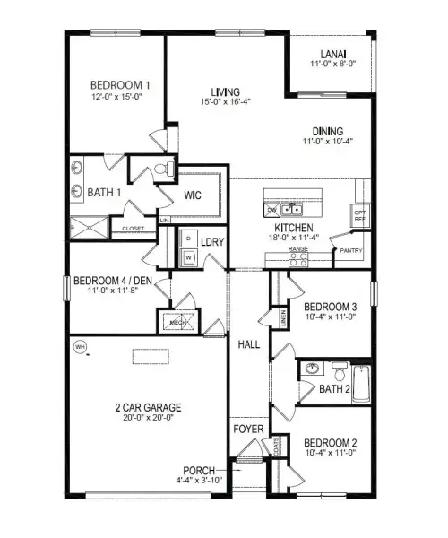 2D floor plan layout of this home in Preston Cove, St. Cloud, FL (Image 3).