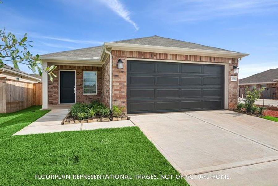 Front exterior of a new home in Ambrose, La Marque, TX, highlighting curb appeal (Image 2). Front exterior of a new home in Ambrose, La Marque, TX, highlighting curb appeal (Image 2).