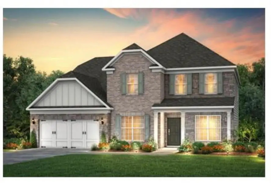 Front exterior of a new home in Sierra Creek, Hoschton, GA, highlighting curb appeal (Image 1). Front exterior of a new home in Sierra Creek, Hoschton, GA, highlighting curb appeal (Image 1).