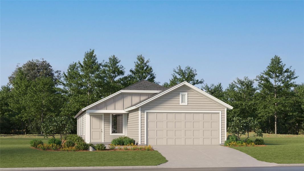 Front exterior of a new home in Pradera: Cottage Collection, Uhland, TX, highlighting curb appeal (Image 1). Front exterior of a new home in Pradera: Cottage Collection, Uhland, TX, highlighting curb appeal (Image 1).