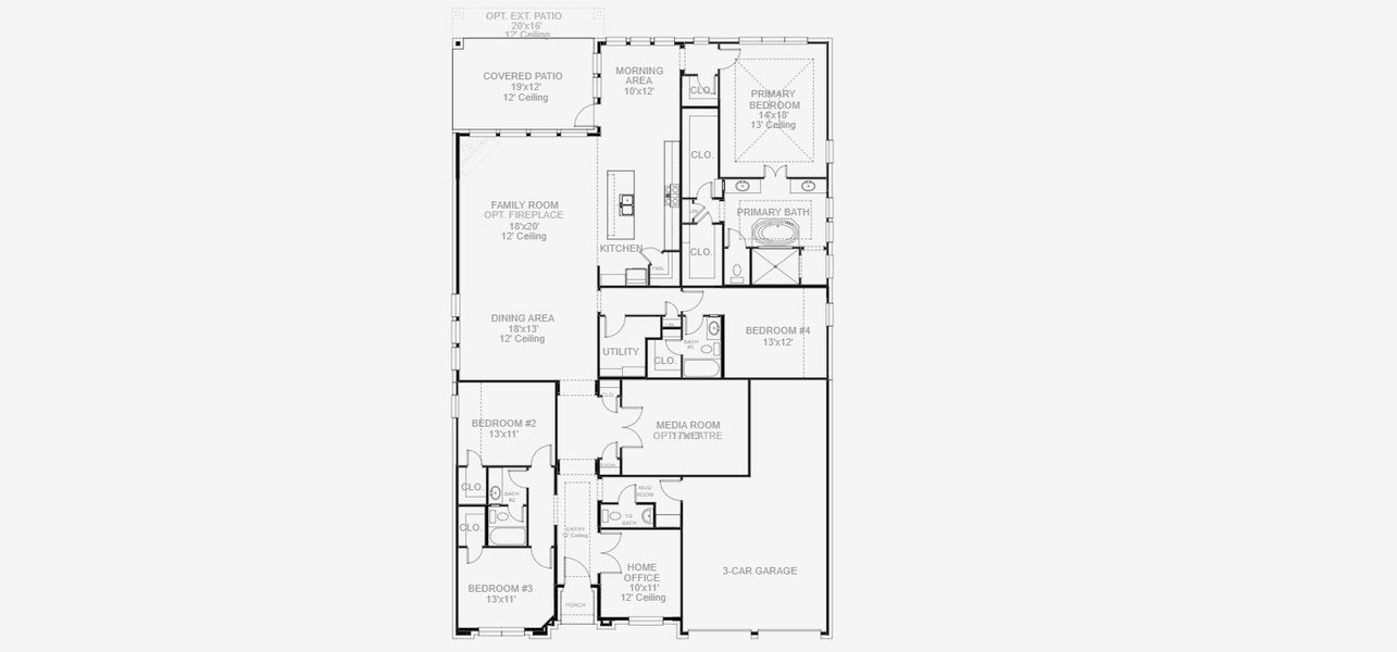 2D floor plan layout for the 3112W by Perry Homes in Lakes of Cane Island, Katy, TX (Image 4). 2D floor plan layout for the 3112W by Perry Homes in Lakes of Cane Island, Katy, TX (Image 4).