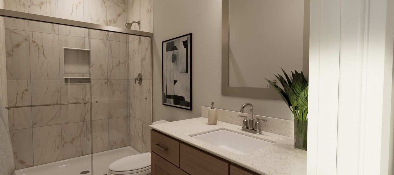 Representative furnished interior of a home built from the Atlas End Unit by Baker Residential in Atwater Station - Midtown Collection, Fuquay Varina (Image 37).