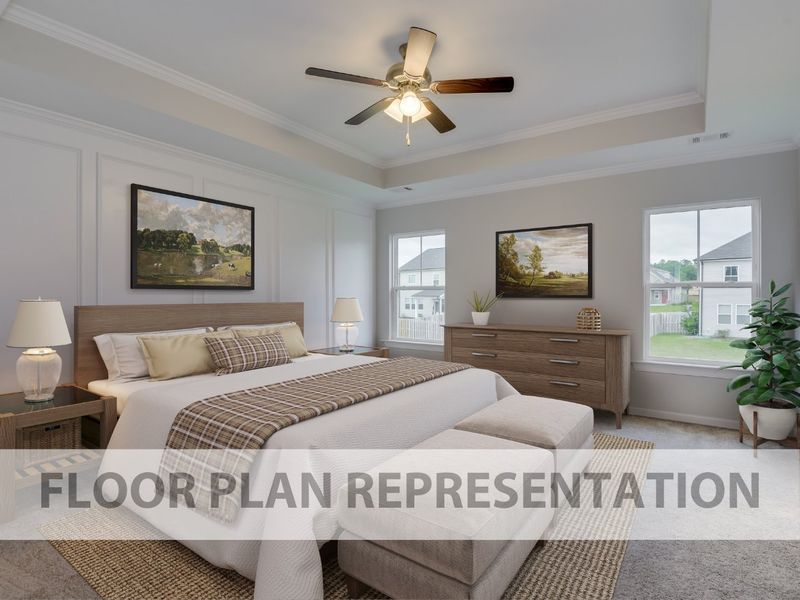 Staged Primary Bedroom Floorplan Representation Photo | The Fairport II Plan