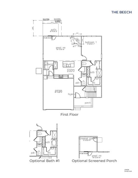 2D floor plan layout for the BEECH by D.R. Horton in The Cove at Mallard Crossing, Summerville, SC (Image 3).