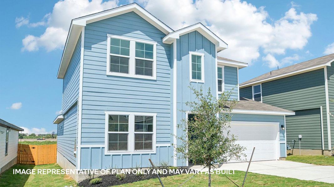 Representative exterior photo of a completed home built from the The Naples by D.R. Horton in Durango, Mustang Ridge, TX (Image 22).