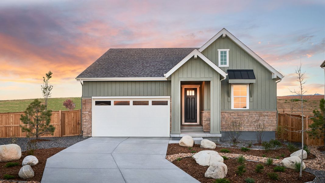 Representative exterior photo of a completed home built from the Boulder by Taylor Morrison in Macanta City Collection, Castle Rock, CO (Image 1).