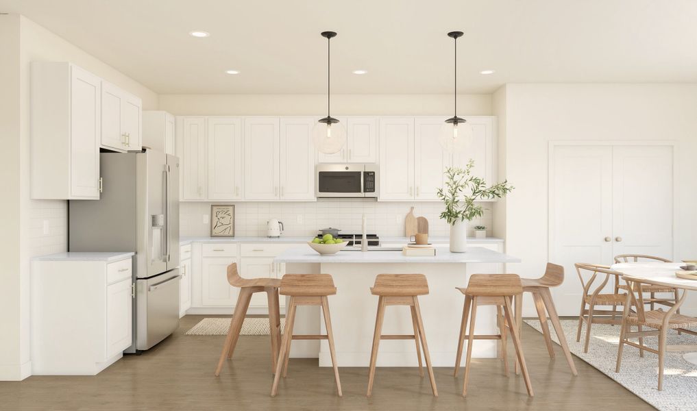 Kitchen with pendant lighting and gorgeous countertops