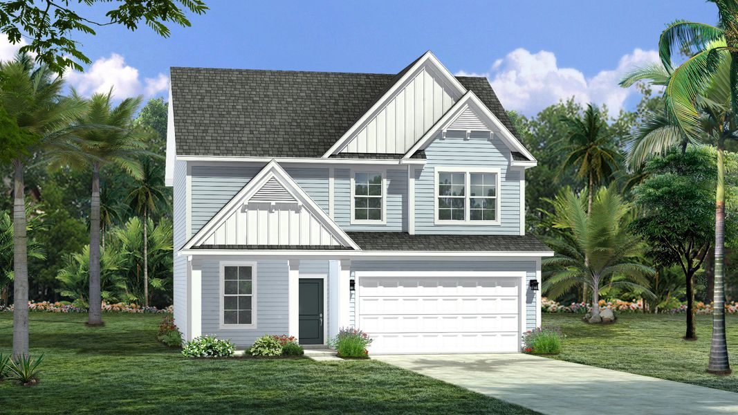 Representative exterior photo of a completed home built from the Catamaran by DRB Homes in Chestnut Farms, Longs, SC (Image 5). Representative exterior photo of a completed home built from the Catamaran by DRB Homes in Chestnut Farms, Longs, SC (Image 5).