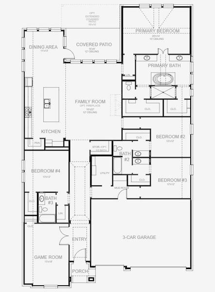 2D floor plan layout for the 2980W by Perry Homes in Two Step Farm 60', Montgomery, TX (Image 3).