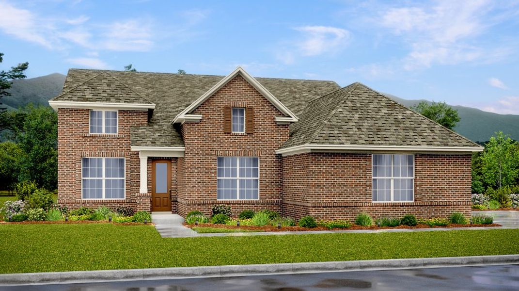 Front exterior of a new home in Longview Ridge, Clarksville, TN, highlighting curb appeal (Image 1).