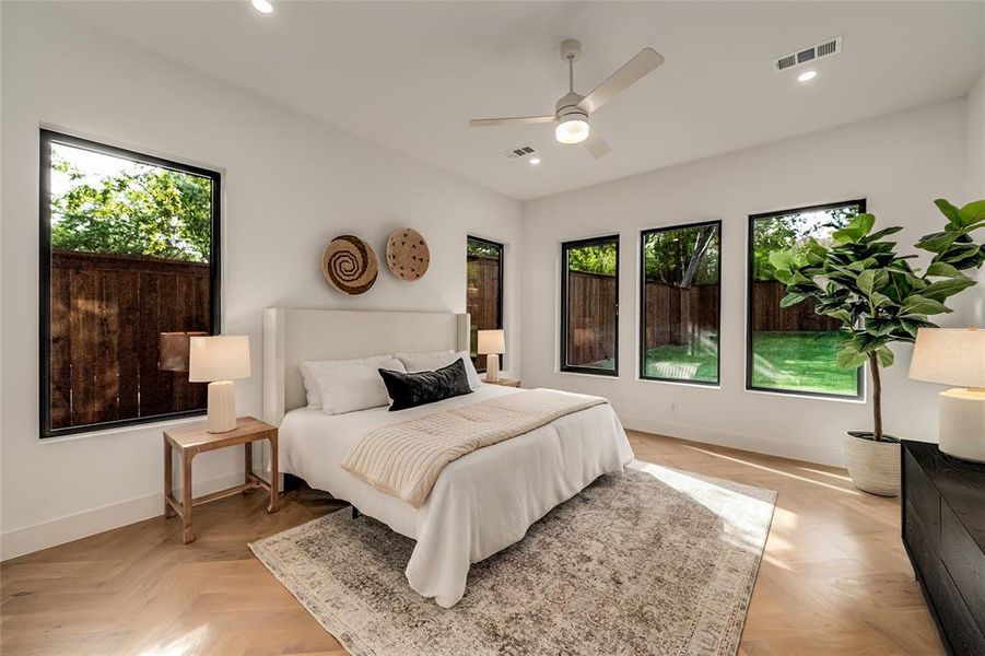 Bedroom with recessed lighting and ceiling fan Bedroom with recessed lighting and ceiling fan
