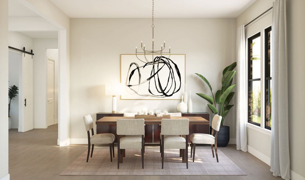 Spectacular dining room with chandelier