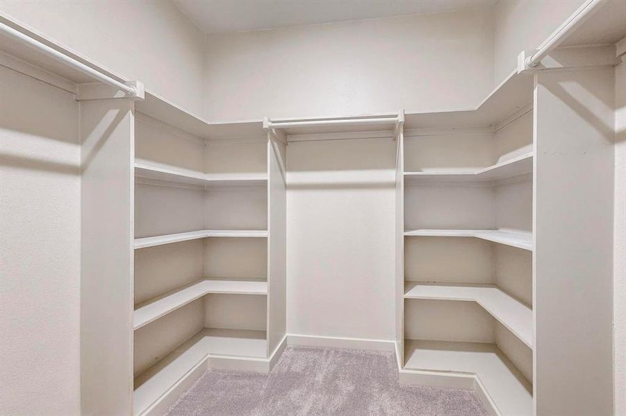 Spacious closet with light colored carpet