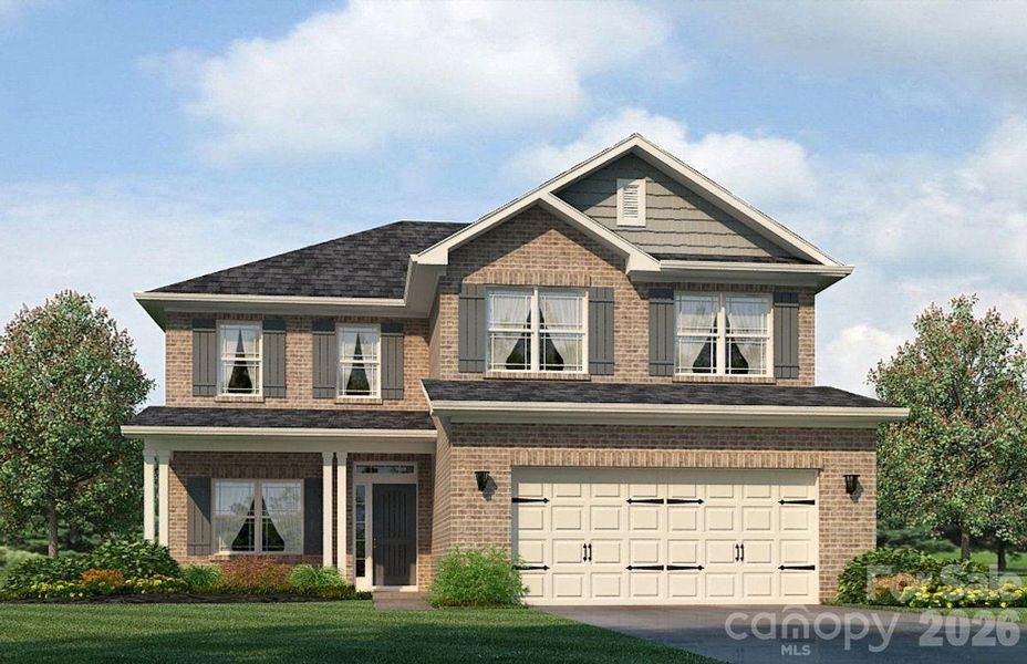 Front exterior of a new home in Cardiff Glyn, Catawba, NC, highlighting curb appeal (Image 1). Front exterior of a new home in Cardiff Glyn, Catawba, NC, highlighting curb appeal (Image 1).