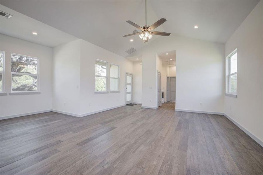 View of living and dining from kitchen