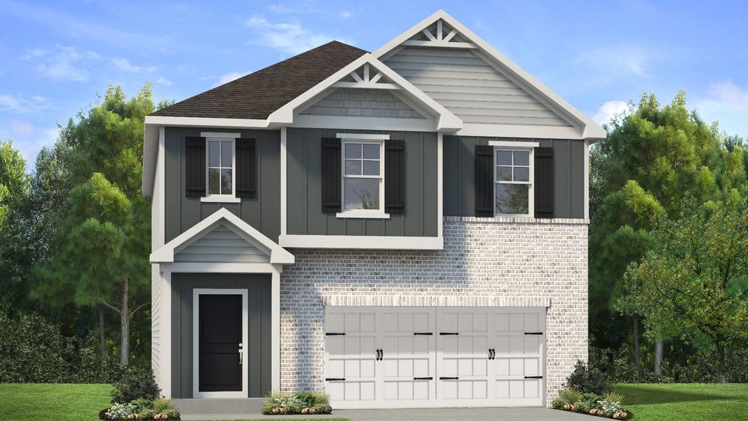 Representative exterior photo of a completed home built from the Layla II by DRB Homes in Enclave at Evergreen, Fairburn, GA (Image 1).