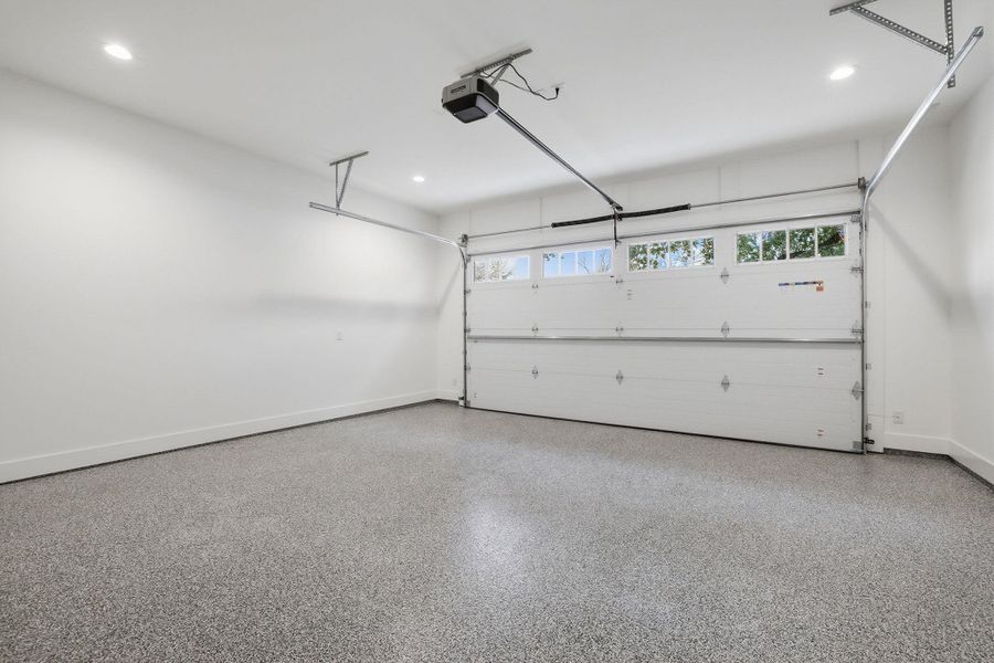 Two car garage with finished floors