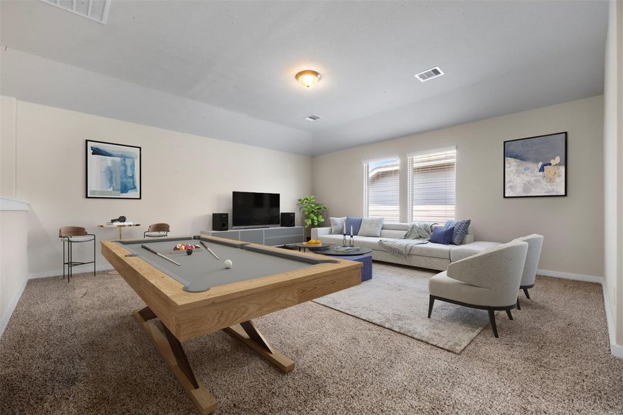 Upstairs game room-virtually staged