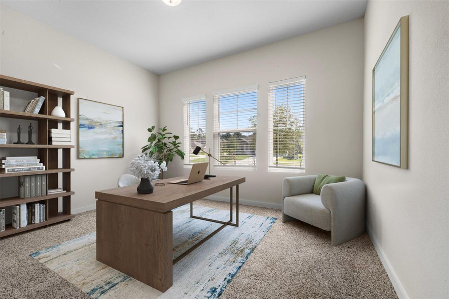 Secondary bedroom downstairs that can be used as an office or study-virtually staged