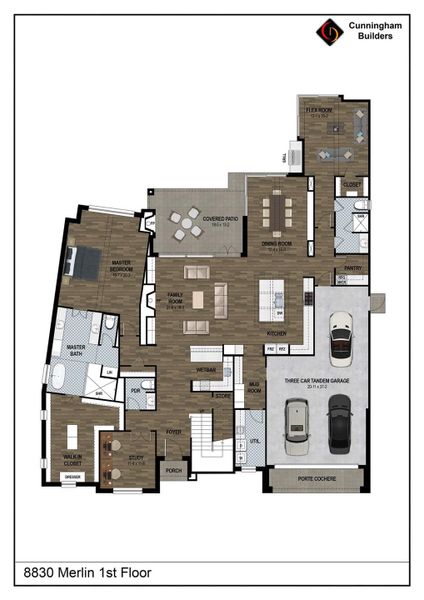 Rendering of the 1st floor to show space & layout. Buyer/buyer's agent to confirm specs & details
