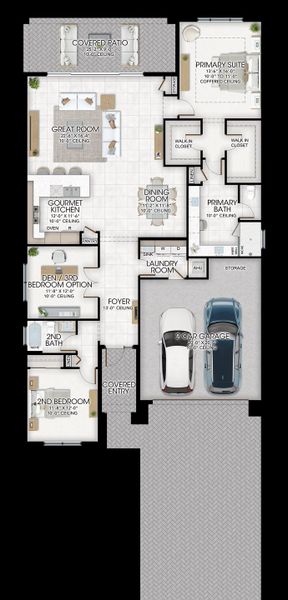 2D floor plan layout for the Dorado by GL Homes in Apex at Avenir, Palm Beach Gardens, FL (Image 3).