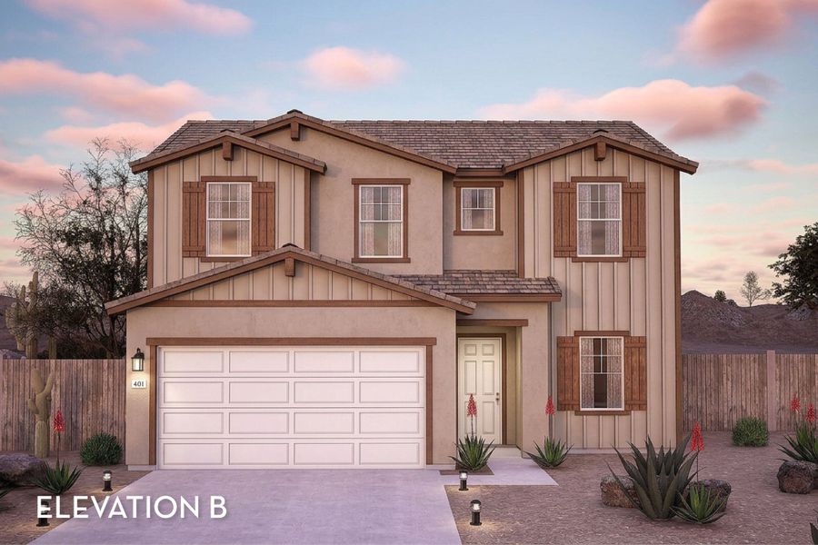 Representative exterior photo of a completed home built from the Trinity AZ by CastleRock Communities in Hayden Estates, Buckeye, AZ (Image 2).